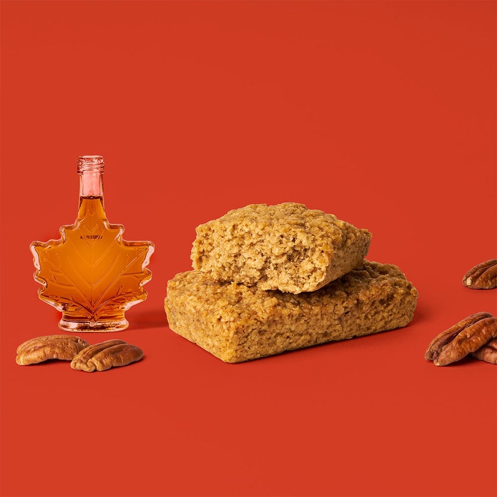 A Maple Pecan Oat Bar with pecans, gluten-free oats, and vegan ingredients.