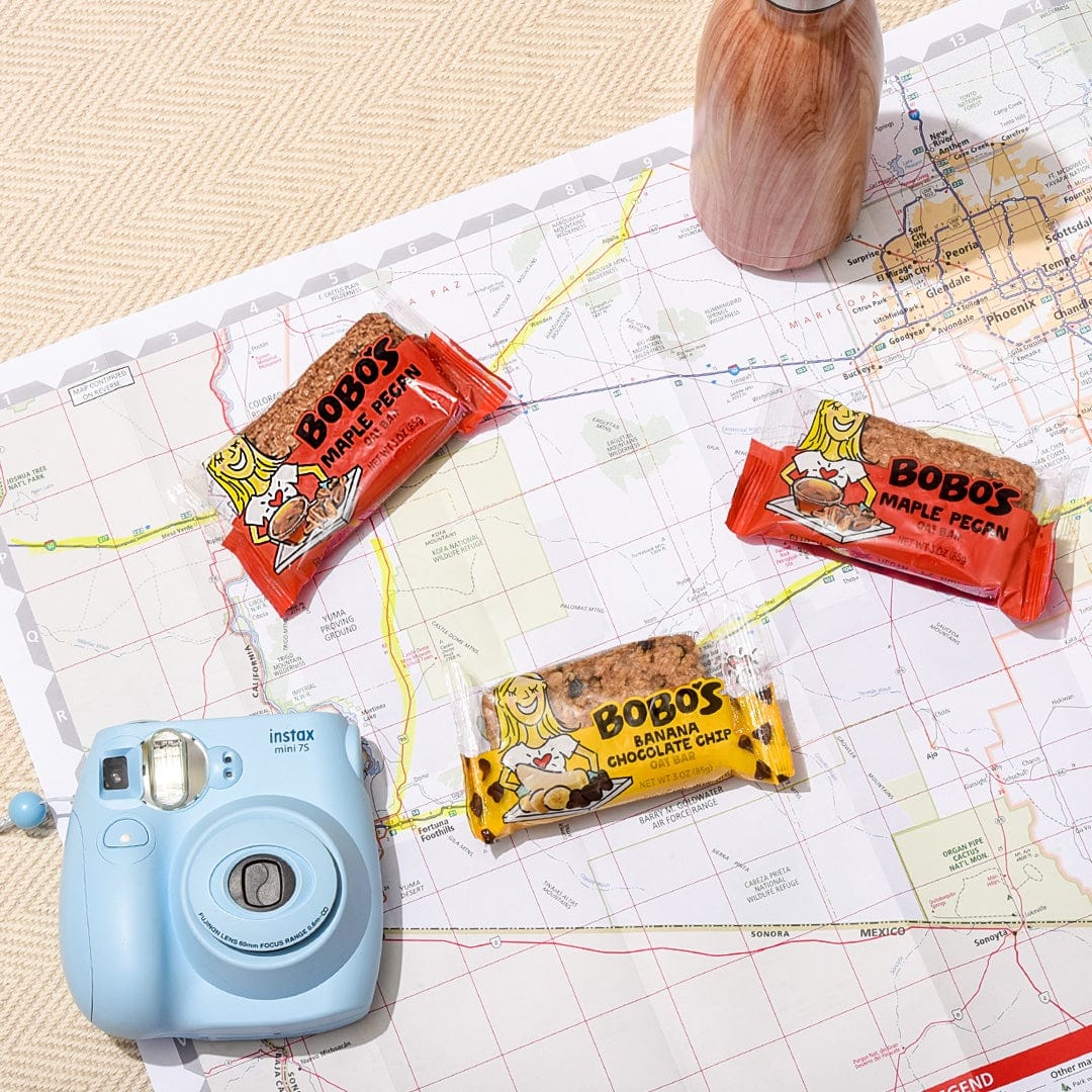 A close-up of a Maple Pecan Oat Bar on a map