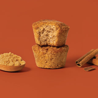 Oat bite on brown background with surrounding ginger and cinnamon