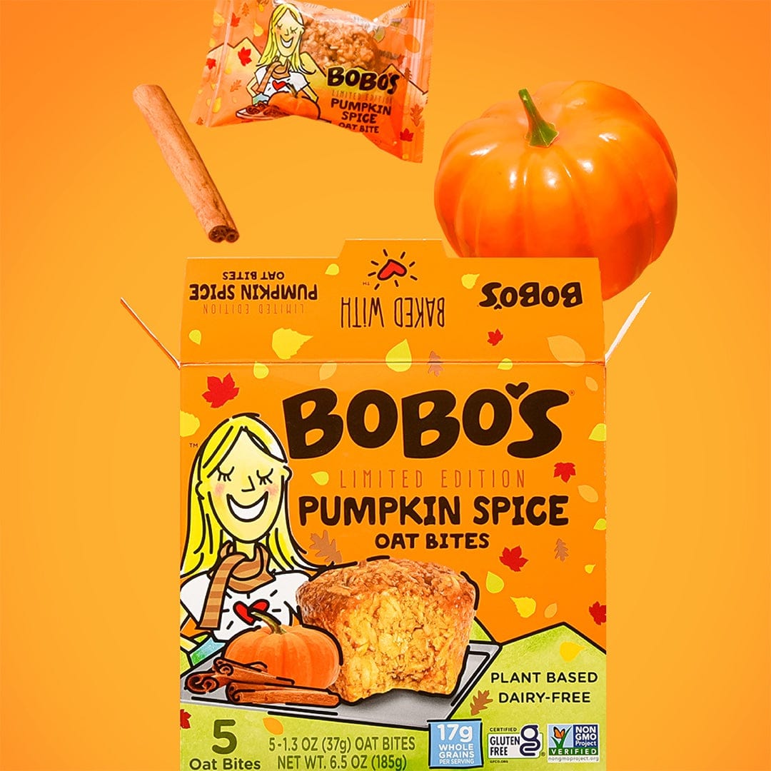 Oat bite on orange background with surrounding pumpkin