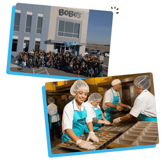 Two images stacked on top of another: the first image shows Bobo's location with all of the staff members and the second image shows the staff members making Bobo's