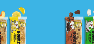 Four Bobo's bars displayed on a blue background