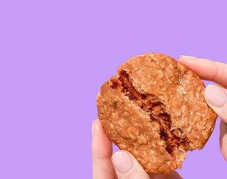 Image of a pb&j oat bar on a purple background