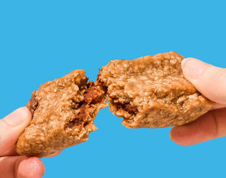 Stuffed oat bar pictured on blue background