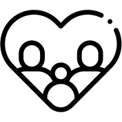 Heart icon with three outlines of people in the middle of the heart