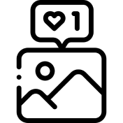 Icon of a photo with a heart above it and the number one to represent a social media like