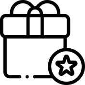 Icon of a present with a star next to it