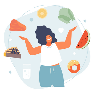 Person smiling when deciding what foods to eat