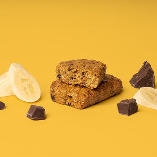 A group of Banana Chocolate Chip Oat Bars featuring wholesome oats, bananas, and chocolate.