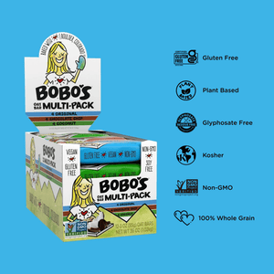Bobo's Oat Bar Multipack on blue background